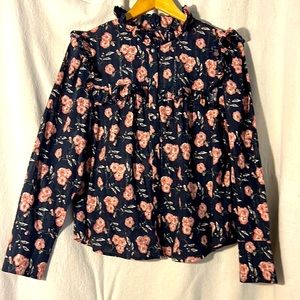 La Vie by Rebecca Taylor navy ruffled blouse